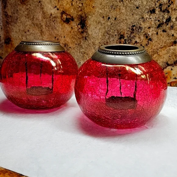 Vintage crackle glass tea light holders (2) - Picture 2 of 8